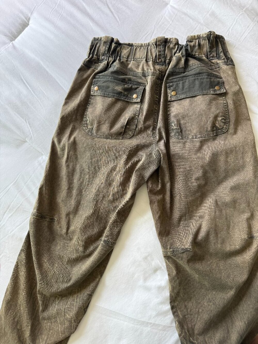 Free People Distressed Olive Utility Cargo Pants Army Green Y2K - Picture 2 of 3